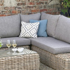 Amalfi Outdoor Large Corner Sofa Set – Beige Rattan-Effect with Glass Coffee Table