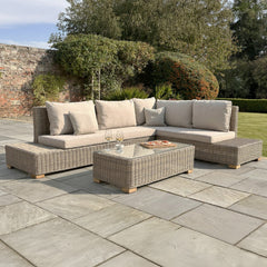 Capri Outdoor Large Corner Sofa Set with Glass Coffee Table – Beige Rattan Effect