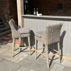 Amalfi Outdoor Bar Stool with Beige Wicker and Olefin Cushion – Tall Garden Seating