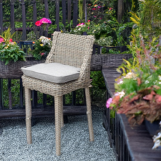 Amalfi Outdoor Bar Stool with Beige Wicker and Olefin Cushion – Tall Garden Seating