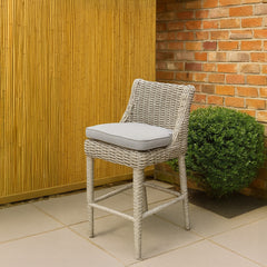 Amalfi Outdoor Bar Stool with Beige Wicker and Olefin Cushion – Tall Garden Seating
