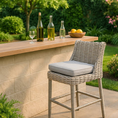 Amalfi Outdoor Bar Stool with Beige Wicker and Olefin Cushion – Tall Garden Seating