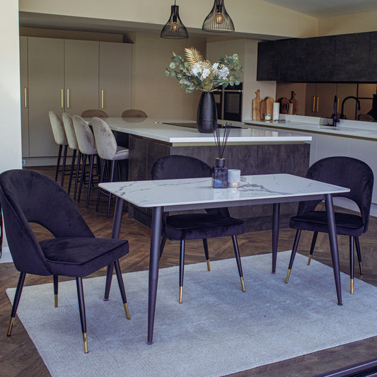 Anders 140cm Sintered Stone Dining Table with Black Legs - White / Grey