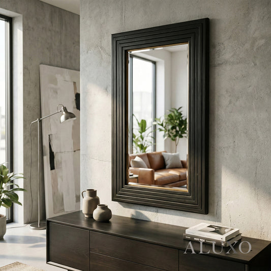 Lumi Lennox Modern Architectural Wall Mirror in Black - 123cm x 77cm