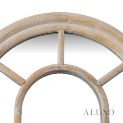 Torin Rustic Washed Wood Tall Arched Window Wall Mirror - 170cm