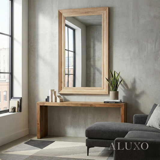 Lumi Medium Washed Wood Wall Mirror with Stepped Frame - 150cm x 80cm