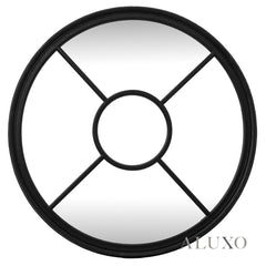 Torin Black Wood Round Architectural Window Wall Mirror - 100cm