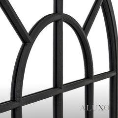 Torin Black Wood Arched Window Wall Mirror - 135cm