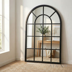Torin Black Wood Arched Window Wall Mirror - 135cm