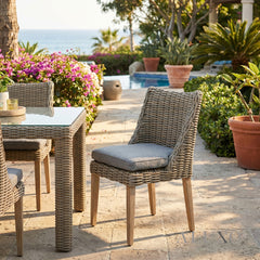 Aalto Scandi-Coastal Round Rattan Dining Chair – Beige Woven Seat