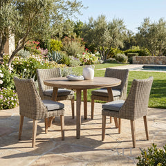 Aalto Scandi-Coastal Round Rattan Dining Chair – Beige Woven Seat