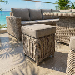 Aalto Scandi Rattan Corner Sofa Set with Adjustable Riser Table & Stools