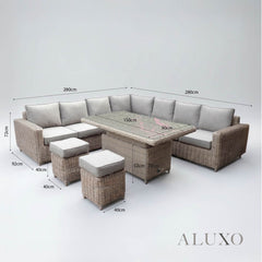 Aalto Scandi Rattan Corner Sofa Set with Adjustable Riser Table & Stools