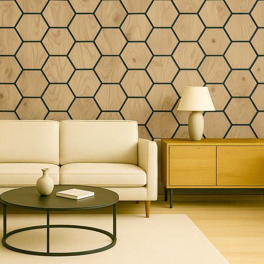 ALUXO® Acoustic Hexagon Wall Panel 70 x 60cm - Natural Oak
