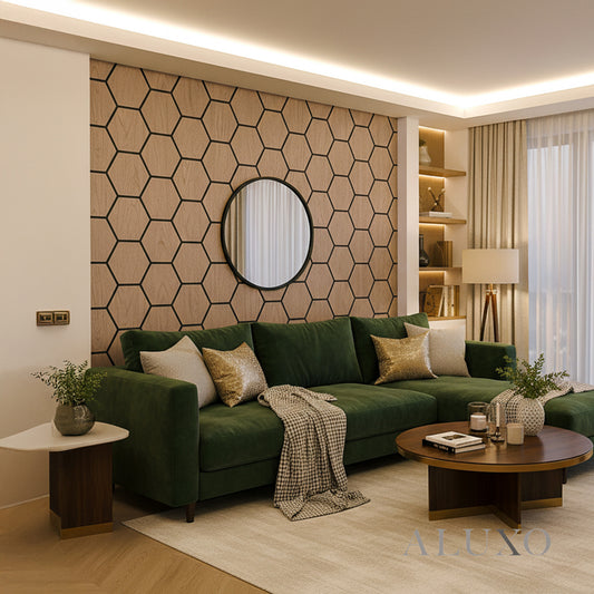 ALUXO® Acoustic Hexagon Wall Panel 70 x 60cm (Set of 4) - Natural Oak