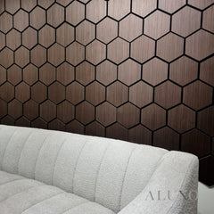 ALUXO® Acoustic Hexagon Wall Panel 70 x 60cm (Set of 4) - Walnut (Dark Oak)