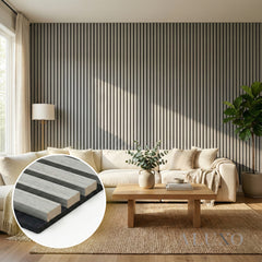 ALUXO Premium 3-Sided Wood Veneer Grey Oak Wall Panels - 240cm x 32cm (Set Of 2)