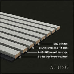 ALUXO Premium 3-Sided Wood Veneer Grey Oak Wall Panels - 240cm x 32cm (Set Of 2)
