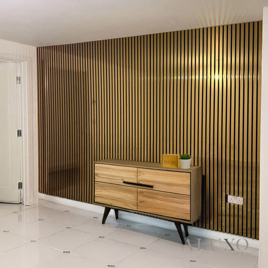 ALUXO® Acoustic Slatted Wall Panels 240 x 60cm - Gold Metallic