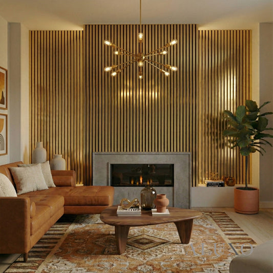 ALUXO® Acoustic Slatted Wall Panels 240 x 32cm (SET of 2) - Gold Metallic