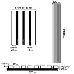 Panelux™ Pro Black Coloured Acoustic Wood Wall Panel | 3-Sided Wrap 240cm x 32cm (Set of 2)