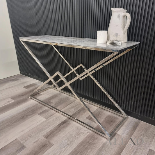 Airi Chrome Console Table – 120x40cm Grey Sintered Stone Top, Modern Luxury Design