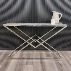 Airi Chrome Console Table – 120x40cm Grey Sintered Stone Top, Modern Luxury Design