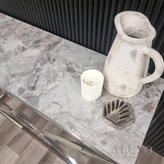 Airi Chrome Console Table – 120x40cm Grey Sintered Stone Top, Modern Luxury Design