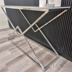 Airi Chrome Console Table – 120x40cm Grey Sintered Stone Top, Modern Luxury Design