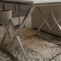 Airi Chrome Lamp End Side Table – 55x55cm Ash Grey Sintered Stone Top, Modern Luxury