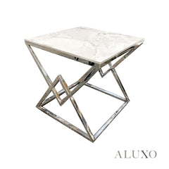 Airi Chrome Lamp End Side Table – 55x55cm Ash Grey Sintered Stone Top, Modern Luxury