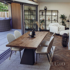 Akira 1.8m Rectangular Dining Set โ Solid Pine Wood Table with 4/6/8 Olle Leather Chairs