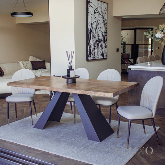 Akira 1.8m Rectangular Dining Set – Solid Pine Wood Table with 4/6/8 Olle Leather Chairs