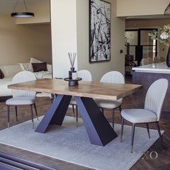 Akira 1.8m Rectangular Dining Set โ Solid Pine Wood Table with 4/6/8 Olle Leather Chairs