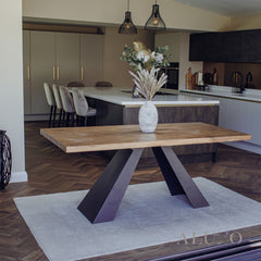 Akira 180cm Solid Pine Wood Dining Table with Matte Black Legs