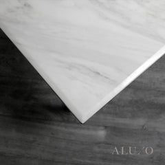 Orvar 130cm Chrome Coffee Table with White Marble Top – Double Half Ring Stand Design