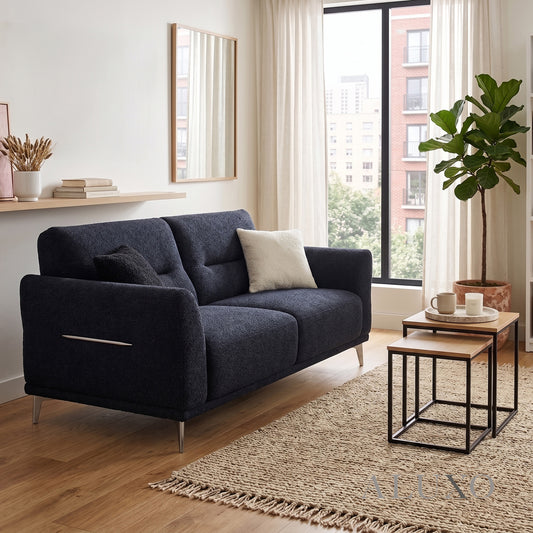 ALUXO® Albany 2 Seater Compact Sofa – Midnight Black Bouclé | Deep Cushion Comfort