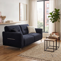 ALUXO® Albany 2 Seater Compact Sofa – Midnight Black Bouclé | Deep Cushion Comfort