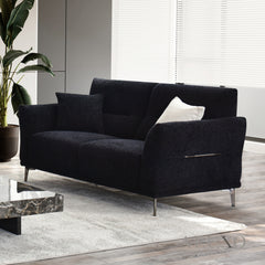 ALUXO® Albany Bouclé Sofa Collection in Black Lux Fabric - 2/3/4 Seater, Footstool