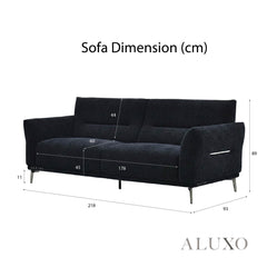 ALUXO® Albany 3 Seater Sofa – Midnight Black Bouclé | Deep Cushion Comfort