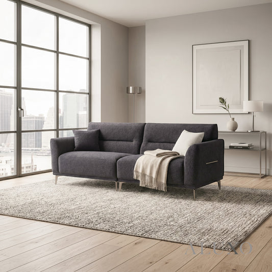 ALUXO® Albany 4 Seater Large Sofa – Midnight Black Bouclé | Deep Cushion Comfort