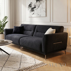 ALUXO® Albany 4 Seater Large Sofa – Midnight Black Bouclé | Deep Cushion Comfort