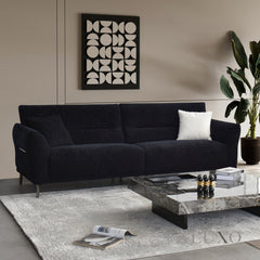 ALUXO® Albany Bouclé Sofa Collection in Black Lux Fabric - 2/3/4 Seater, Footstool