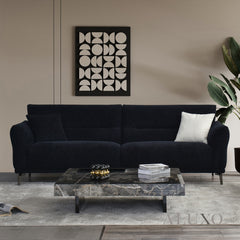 ALUXO® Albany Bouclé Sofa Collection in Black Lux Fabric - 2/3/4 Seater, Footstool