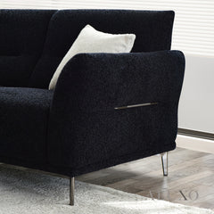 ALUXO® Albany Bouclé Sofa Collection in Black Lux Fabric - 2/3/4 Seater, Footstool