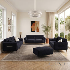 ALUXO® Albany Complete Sofa Set – 4+3+2 Seater with Footstool | Midnight Black