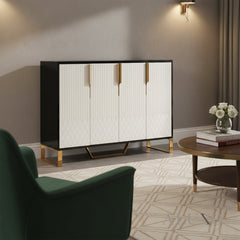 Alvar 120cm 4-Door Ribbed Sideboard Cabinet – Black Glass Top, Gold Frame, Fully Assembled