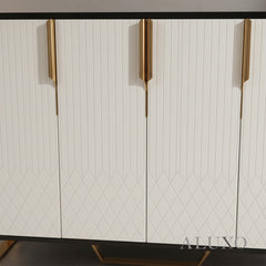 Alvar 120cm 4-Door Ribbed Sideboard Cabinet – Black Glass Top, Gold Frame, Fully Assembled