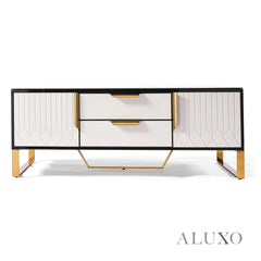 Alvar 130cm Gold Ribbed Coffee Table with Black Glass Top & Drawers – Fully Assembled