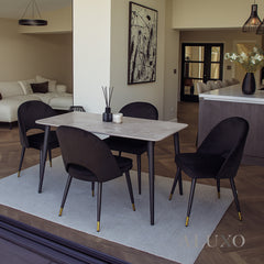 Anders 1.4m Grey Sintered Stone Dining Set – Table with 4/6 Bjorn Black Velvet Chairs